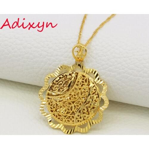 Adixyn Luxury Hollow Pendant Necklace For Women/Girls Gold Color Chain Jewelry Middle Easter African Items