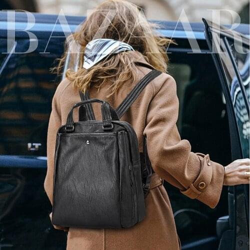 Pu Leather Luxury Satchel Bagpack Women Waterproof Backpack Multi Pocket Travel Bags Brand Shoulder Bag
