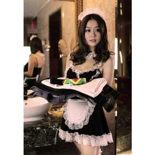 Sexy cute lace maid outfit sexy lingerie cosplay Lolita maid uniform temptation adult products clothing Hollow halter Maid dress