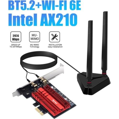 Fenvi 3000Mbps Intel AX210 WiFi 6E PCIe Adapter Bluetooth 5.2 Dual Band 2.4G/5G/6Ghz 802.11ac/ax Win10 MU-MIMO Desktop Wlan Card