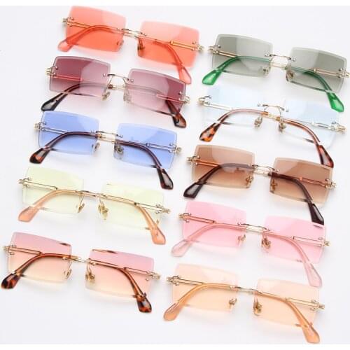 Rimless Rectangle Sunglasses Vintage Frameless Glasses For Women Men Ultralight Metal Frame Eyewear Fashion Square UV400