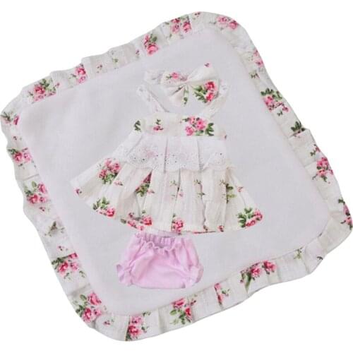 Stylish Doll Dress Headwear Underwear Mat Suit for Newborn Girl Dolls Clothes