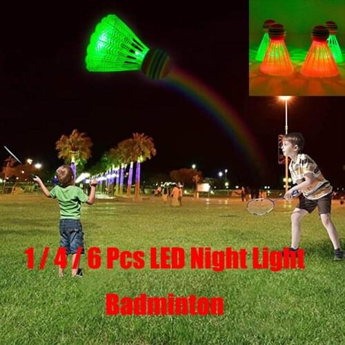 1/4/6 PCS Lighting Badminton Dark Night Colorful LED Luminous Plastic Nylon Lighting Sport Badminton Light Spot Shuttle cock