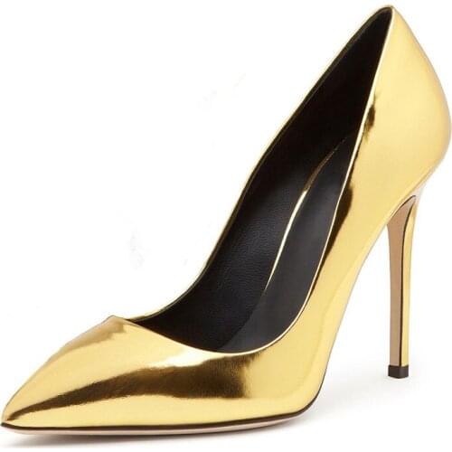 Sexy Ladies Shiny Mirror Leather Solid High Heels Pointed Toe Pumps Ladies Stiletto Heels Concise Female Pumps Party Shoes EU 46