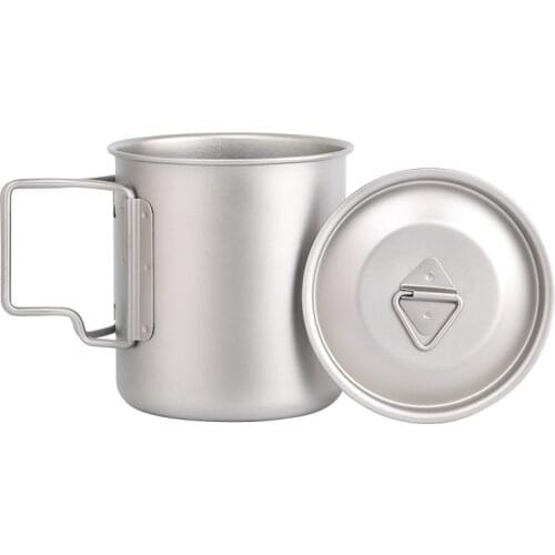 Outdoor Titanium Cup Mug Handgrip Eco-friendly Titanium Cup 420ml Dirnk ware Ultralight Portable with Lid Metal Coffee Mug