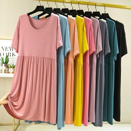 Fdfklak Women Nightgowns New Styles Short Sleeve Mid-Length Sleep Dress 2021 Summer Loose Nightdress Modal Sleepwear