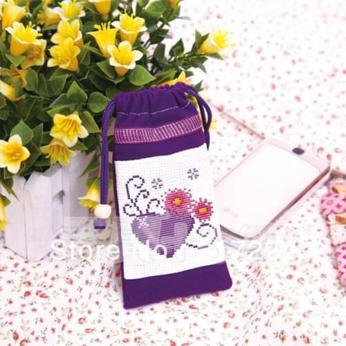 Cross Stitch Bag Cellphone Pocket Money Coin Pouch Heart Bag CS-011MON