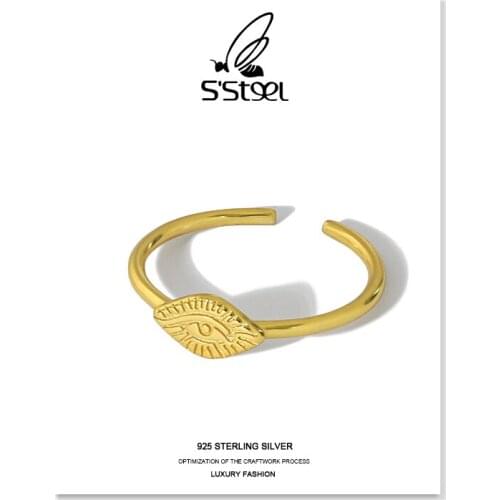 SSTEEL Evil Eye Ring For Women Sterling Silver 925 Trendy Designer Minimalist Gold Open Ring Bijoux Argent 925 Fine Jewellery