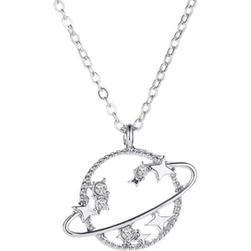 Korean Fashion Zircon Hollow Planet Universe Pendant Necklace for Women Charm Choker Neck Chain Wedding Jewelry Girls Gift New