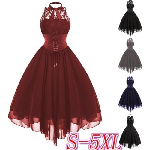 2019 New Vintage Dress vestidos Fashion Women Medieval vintage gothic court gown cake skirt lace clashing Dress ropa muje