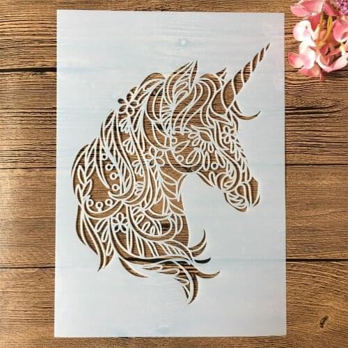 1Pcs A4 29*21cm Horse Unicorn DIY Layering Stencils Painting Scrapbook Coloring Embossing Album Decorative Template