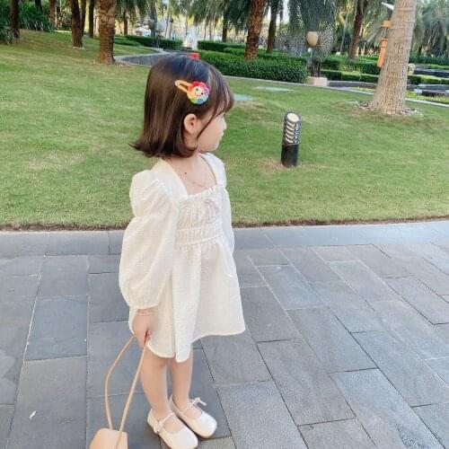 2021 spring and autumn clothes pure white girls dress children foreign princess dress children baby fashion long-sleeved skirt