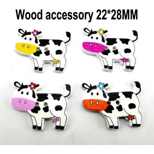 25PCS Cow Buttons Garment Patterns Cartoons Wood Sewing Cup Button Decorative Scrapbook Charms WCF-482
