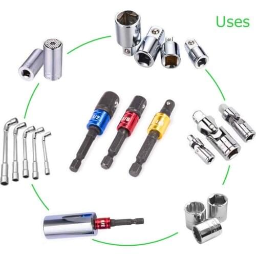 3PCS Hex Shank Wrench Drive Power Drill Socket Drill Socket Adapter Extension Bit Adaptor Set 1/4" 3/8" 1/2'' Screwdriver Tools