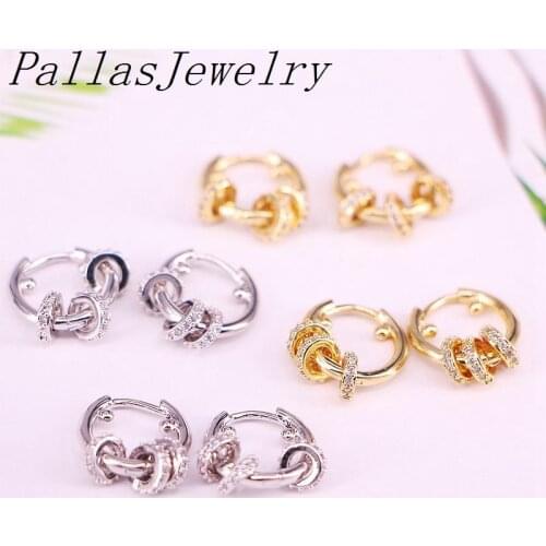 5Pairs, , 13MM, NEW Fashion Hoop earrings for women CZ Gold Silver Color Round Circle Earring