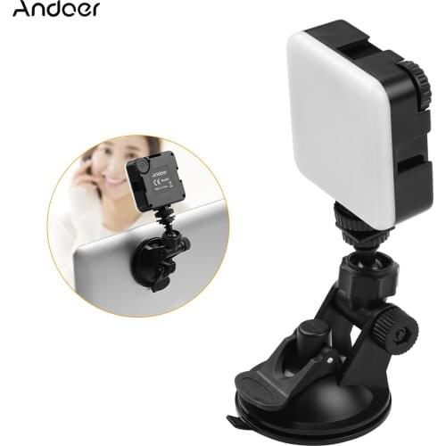 Andoer Video RGB Lighting 6W Mini Vlog LED Light 2500-6500K 3Cold Shoe+Suction Cup Mount for Video Conference Live Stream Makeup