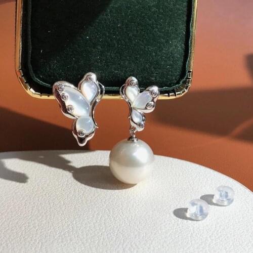 Butterfly Shape 925 Sterling Silver Earrings Findings Settings Base Mountings Parts Mounts for Pearls Agate Crystal Stones Jade