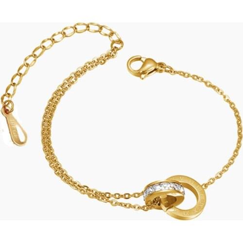 316L Stainless Steel Couple Roman Numerals Crystal Bracelet Anklet Set