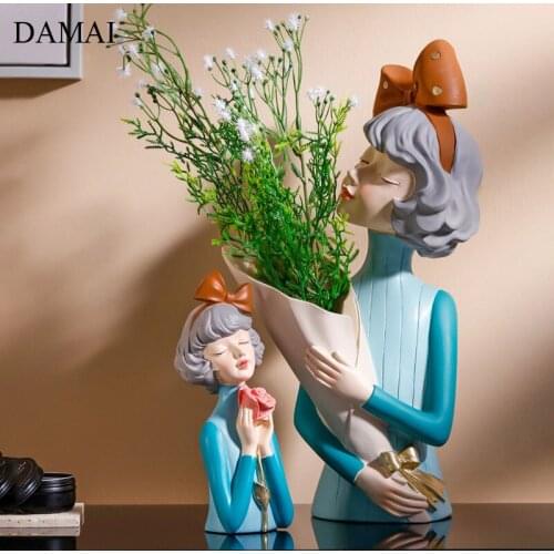 Bowknot Girl Decorative Flowers Vases Creativity Cartoons Tabletop Vase Desktop Decoration Plant Pots Home Decor Ornaments