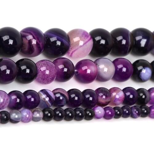 4 6 8 10MM Natural Purple Banded Agates Natural Stone Round Beads For Jewelry Making DIY Bracelet Necklace 15.5''/Strand