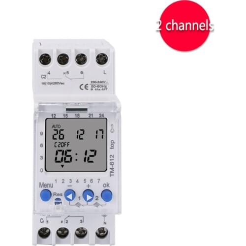 SINOTIMER 220V TM612 Two Channel Timer 7 Days 24Hours Programmable Electronic LCD Digital Time Switch with Two Relay Outputs