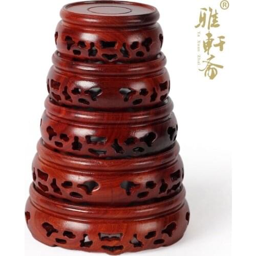 Rosewood crafts wood base vase antique jade teapot cup red sandalwood wood hollowed out five base