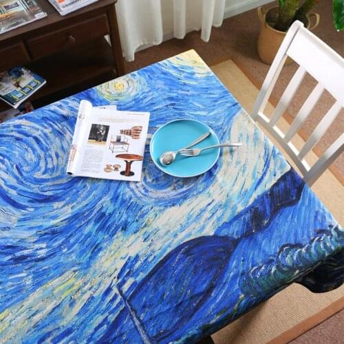 Painting Van Gogh Apricot flower Starry Sky cotton linen table cloth rectangle restaurant party kitchen table cover tablecloth