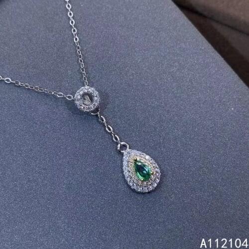 KJJEAXCMY fine jewelry 925 pure silver inlaid natural emerald women classic vintage water drop gem Pendant Necklace support dete