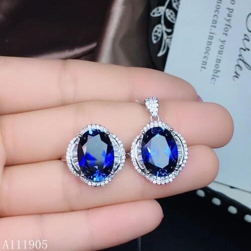 KJJEAXCMY boutique jewelry 925 sterling silver inlaid natural sapphire female ring pendant necklace set support test