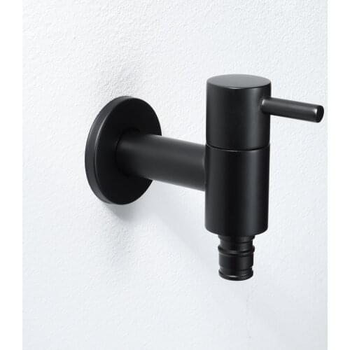 Matte Black Out Door Garden Wash Machine Faucet Wall Mount Sink Cold Water Tap Solid Brass Bathroom Hardware