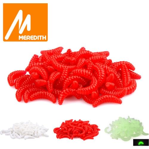 MEREDITH 50pcs 100pcs 150pcs 200pcs 2cm 0.38g maggot Grub Soft Fishing Lure Hooks Smell Worms Glow Shrimps Fish Lures