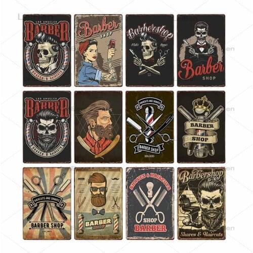 Barber Shop Metal Tin Sign Horror Skeleton Vintage Plaque Wall Sticker Decoration Cafe Bar Pub Retro Iron Painting Plate 20X30CM