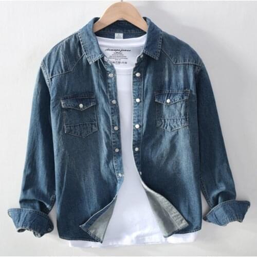 Retro denim shirt jacket Mens 2020 autumn and winter new Korean style trendy denim top Business casual fashion slim fit shirt