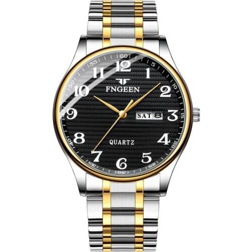 Men Watches 2020 Fngeen Brand New Stylish Simple Quartz Man Watch Two-tone Black Watch Men Clock Date Hodinky Relogio Masculino