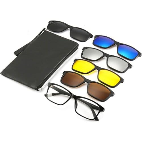 With Bag 5 Lenes Magnet Sunglasses Clip Mirrored Clip on Sunglasses Clip on Glasses Men Polarized Custom Prescription Myopia
