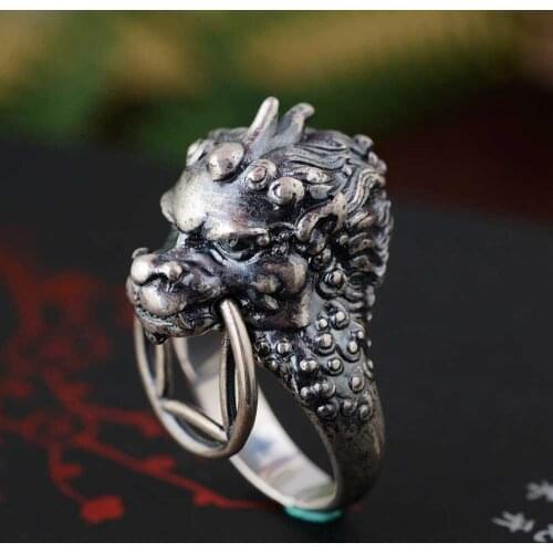 FNJ 925 Silver Statement Dragon Ring Original Pure S925 Sterling Silver Rings for Men Jewelry Open Adjustable Big Punk Vintage