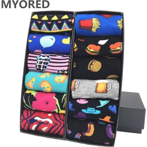 MYORED 12pairs/Lot Colorful Mens Dress Socks Avocado casual tube striped plaid pattern comfortable party gift classic socks
