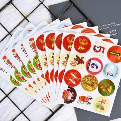 120pcs Round Number 1-24 Adhesive Number Sticker Christmas Advent Calendar Stickers Countdown Cookies Candy Bag Sealing Stickers