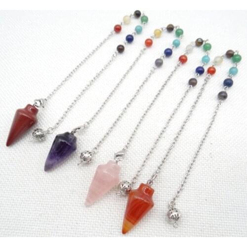Natural Gem Stone Quartz Crystal amethyst 7 Chakra Reiki Healing Pendulum Pendant Pendulums for Dowsing Divination Men Women