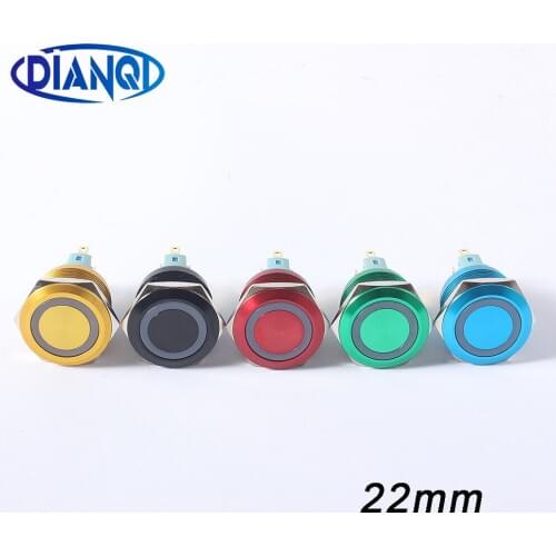 22mm Nickel plated brass metal push button switch led ring round momentary latching car switches 12V 24V Blue Green Yellow 3V