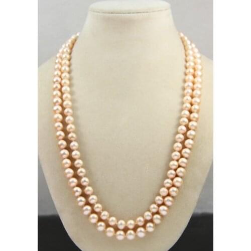 New 7-8mm Pink Freshwater Cultured akoya Pearl Necklace 50"
