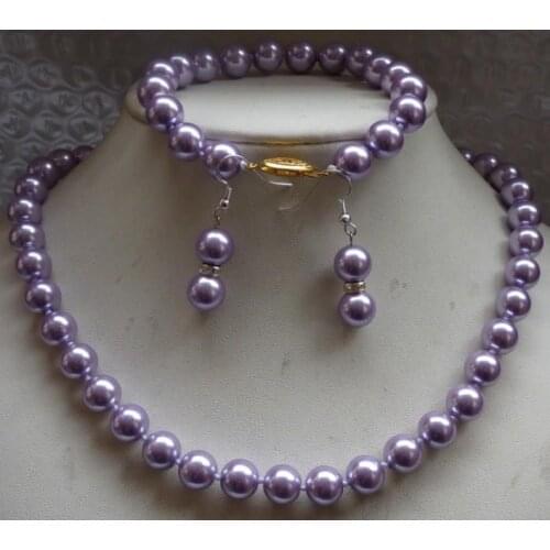 2015 Charming women sale Beautiful Perfect 10mm Purple Sea Pearl shell Necklace &Bracelets Earring Jewelry Wholesale and retail