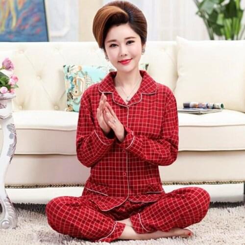 Pyjamas women new middle age older ladies sleepwear two piece set long sleeve print nightwear pajamas large size pijama suit 3XL