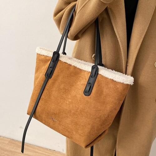 Plush PU Leather Shoulder Bags for Women 2021 Winter High Quality Trend Handbags and Purses Travel Branded Totes Hand Bag