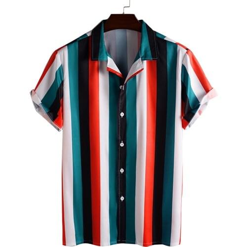 2021 Men Striped Shirt Turn-down Collar Streetwear Short Sleeve Button Casual Camisa Hombre Leisure Oversized Tops camisas