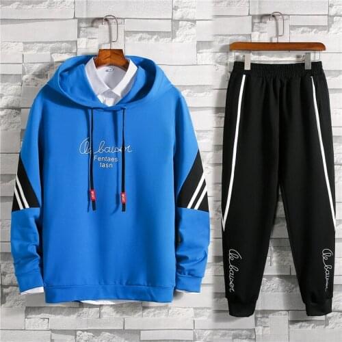 Patchwork hoodie pants 2 piece set sweatsuits men loose oversized hip hop streetwear gym jogger sweat pants suits men track suit