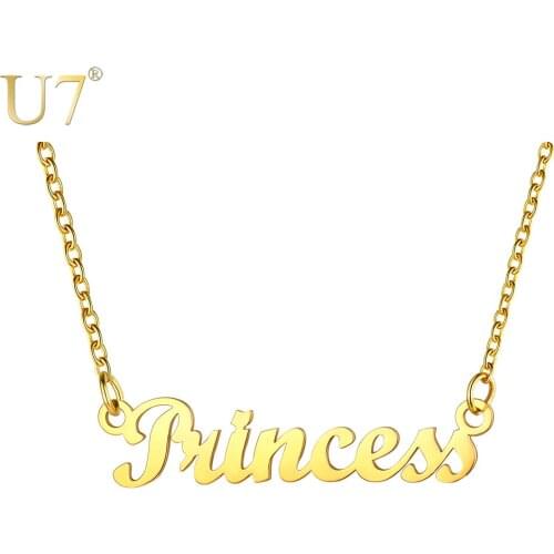 U7 Princess Necklace for Daughter Girlfriend Choker 18 Inch Stainless Steel Letter Women Jewelry