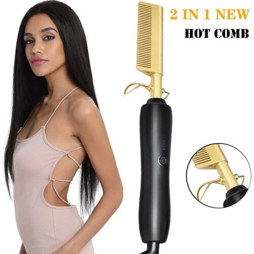 2 in 1 Hair Straightener Hair Curler Electric Hot Heating Comb Hair Smooth Multifunctional Wet Dry Use Hair Straightening Stye