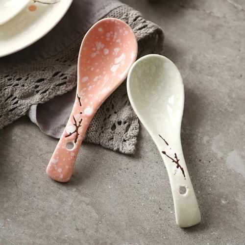 Japanese-style hand-painted plum under-glazed ceramic tableware home creative meals minor tune rice spoon small soup spoon