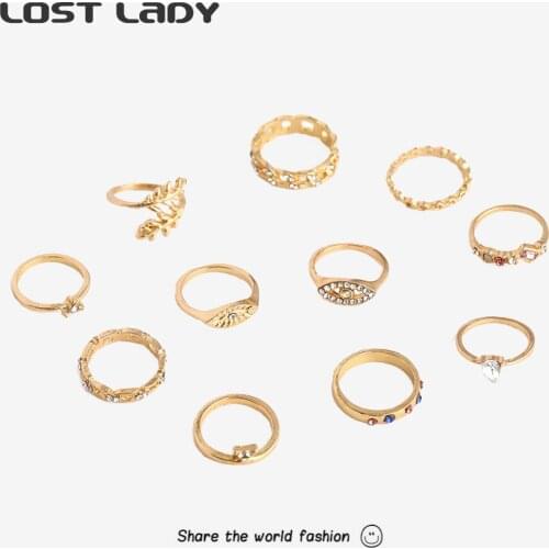 Lost Lady New Fashion Bohemian Style Rings Set For Women Gold Color Alloy Geometry Finger Rings Wholesale Accessories Party Gift